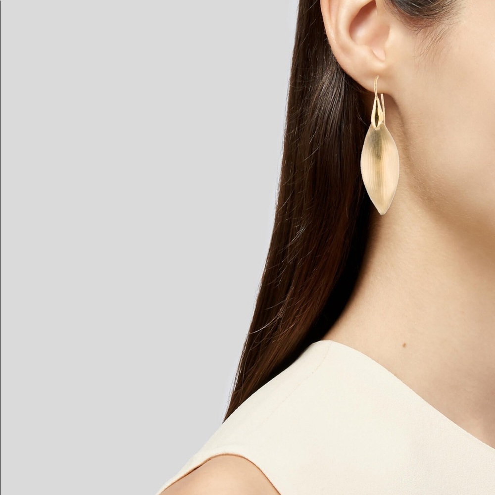 Alexis Bittar long leaf Lucite gold earrings